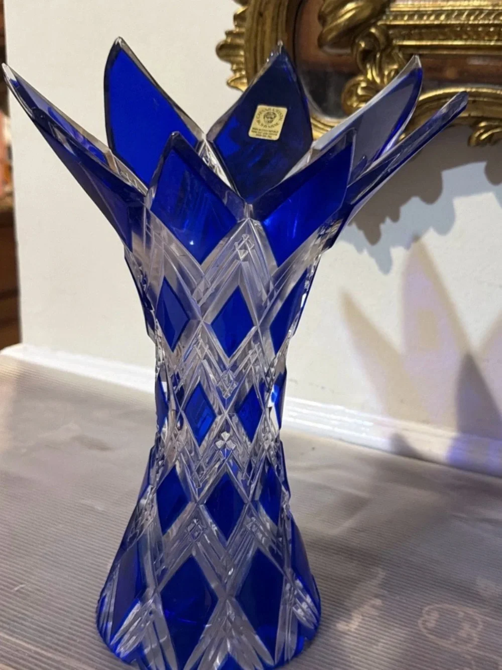 Bohemia Czech BOHEMIAE CAESAR CRYSTAL rare Blue Cut Glass Prague Collector Vase